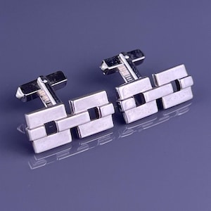 Interlocking Chain Squares Cufflinks Silver Tone Rectangle Swank Vintage