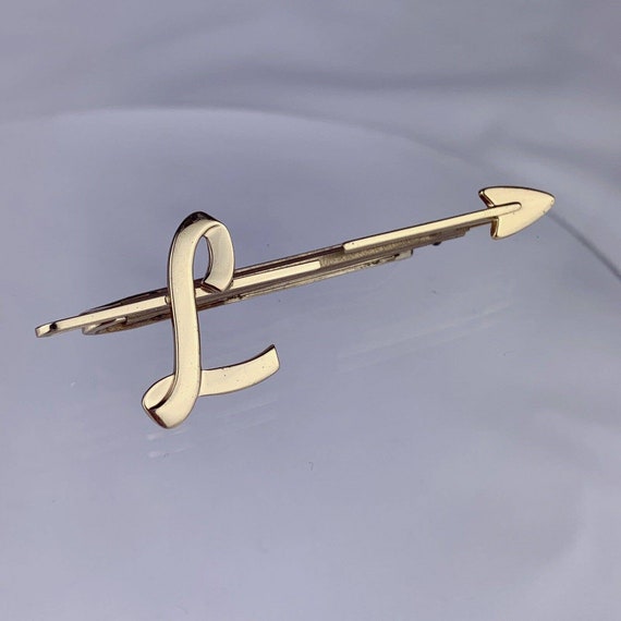 L Initial Gold Tone Tie Clip Bar Arrow Wide Hicko… - image 1