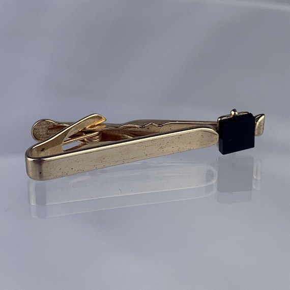 Simple Black Obsidian Glass Gold Plated Tie Clip … - image 1