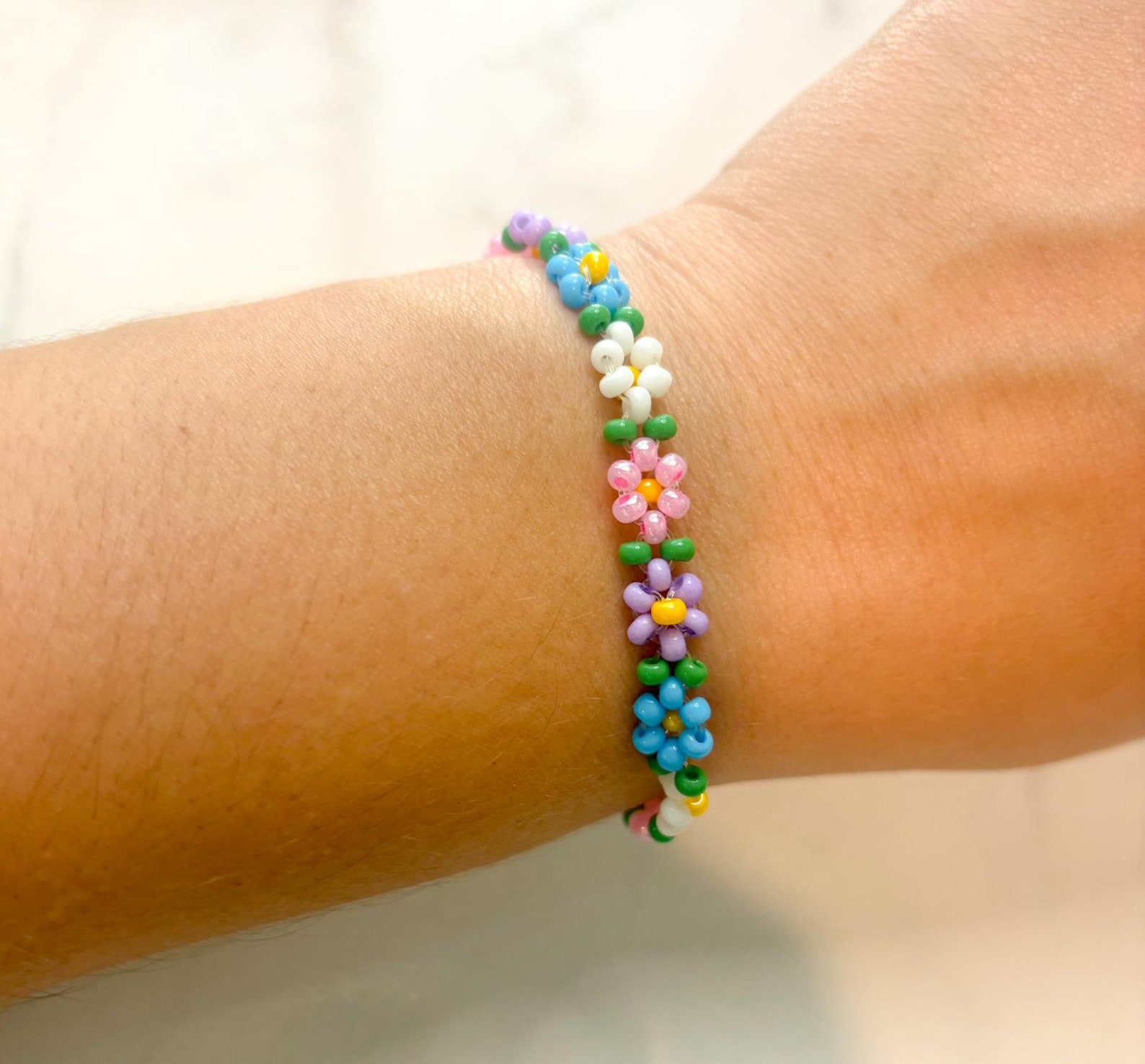 Elke Blue Daisy Beaded Bracelet