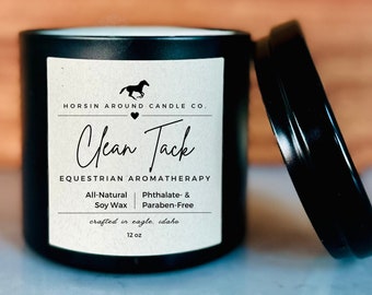 HORSE CANDLE - Clean Tack- All-Natural Soy Wax Candle || Hand Poured || Gift for Equestrians and Horse Lovers || Leather Scented
