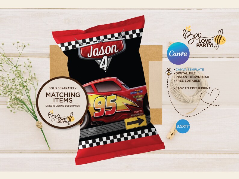 Cars Lightning Mcqueen Gable Box Labels Party Decoration, Printable Cars Gable Box Sticker, Cars ...