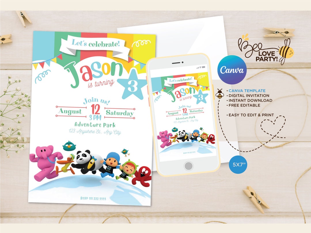 Editable Pocoyo Birthday Invitation Template, Canva Birthday Party ...