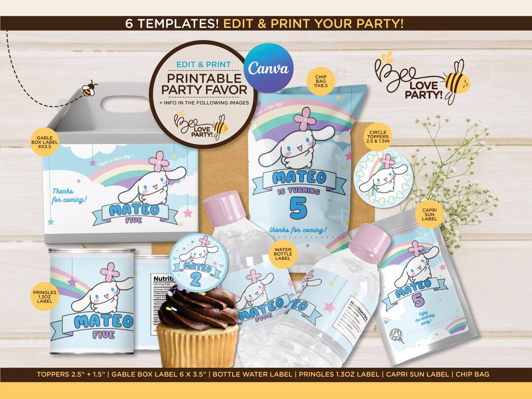 Printable Sanr-o Birthday Boy Party Bundle 6 Items, Cinnamon Kawaii ...