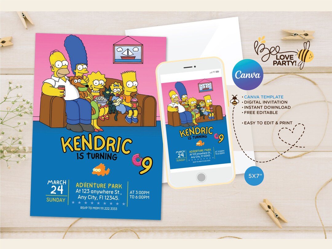 Editable Simpsons Birthday Invitation Template, Homero Printable