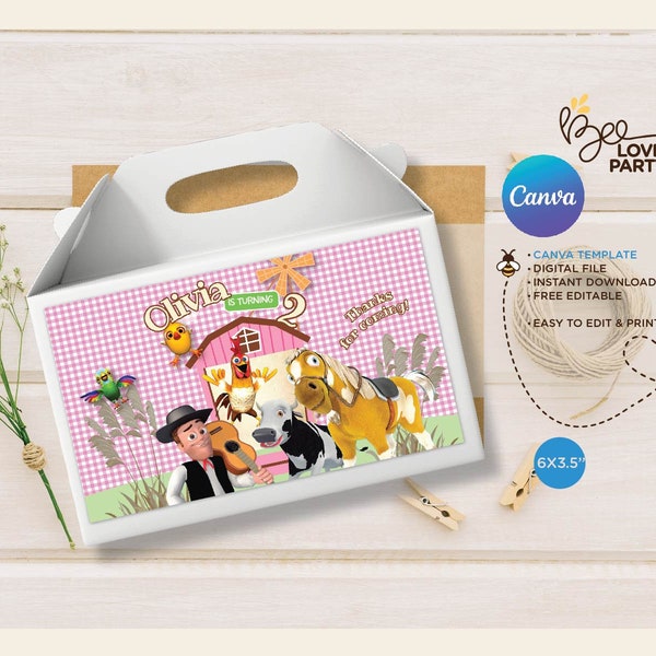 La Granja de Zenon Gable Box Labels party decoration, Printable Zenon Farm gable box sticker, Vaca Lola gable box wrapper, Instant Download