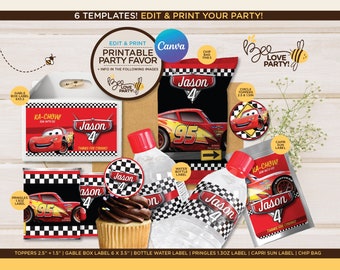 Printable Cars Lightning Mcqueen birthday Party Bundle (6 Items), Cars Lightning Mcqueen Birthday Party Pack, template canva, Inst Download