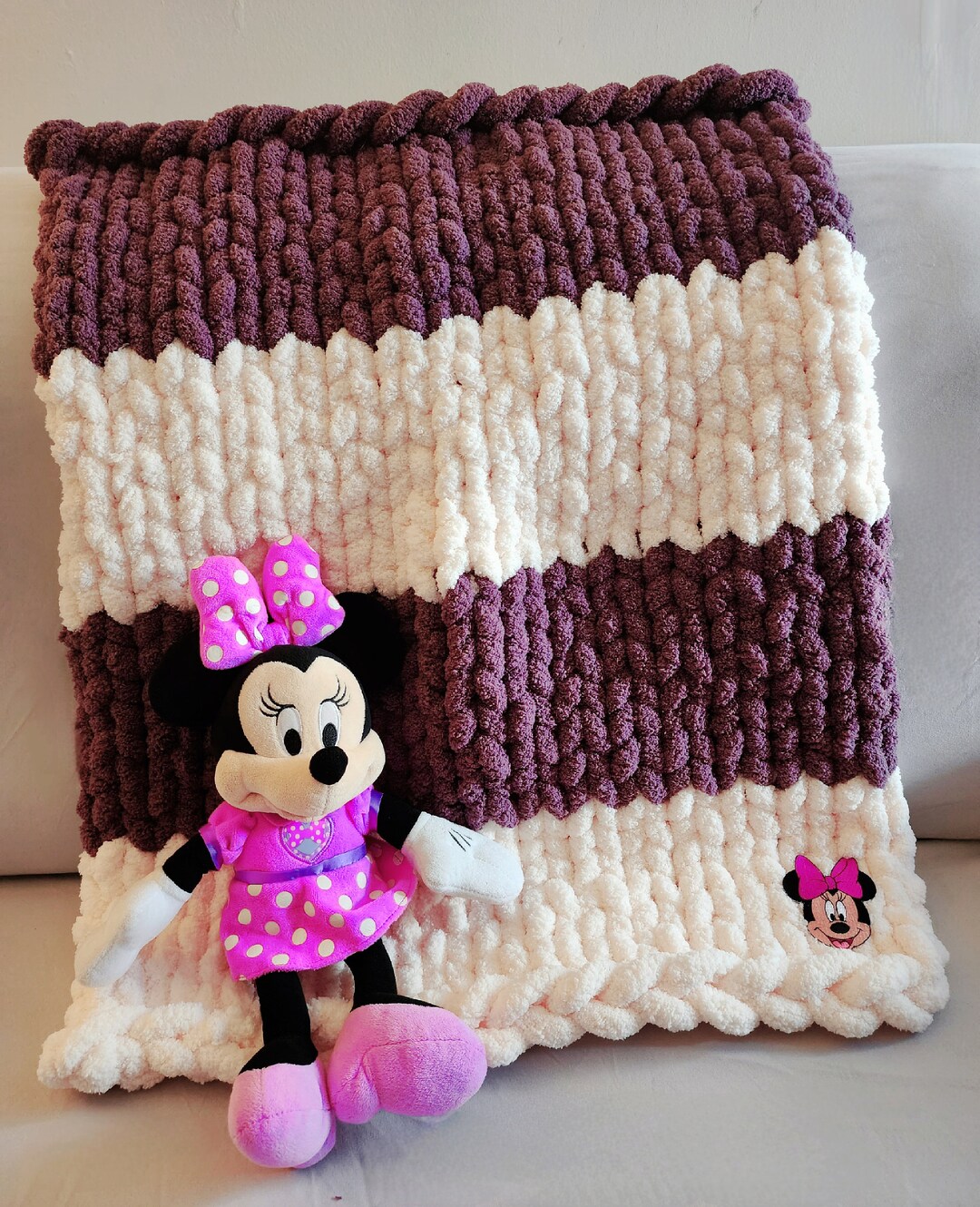 Minnie Mouse Blanket Basic Knitted Baby Blanket Purple and Pink Knit