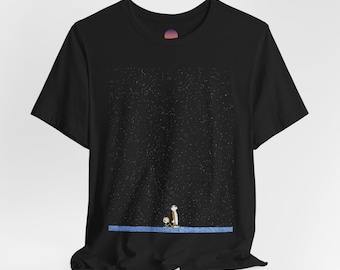 Calvin & Hobbes T-Shirt, Night Sky, Cartoon T-Shirt, Calvin and Hobbes Night Sky, Calvin and Hobbes Stars, 90s T-Shirt, Unisex