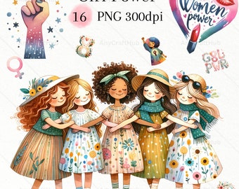Girl Power Watercolor Clipart, Women's Day PNG (Digital Download)
