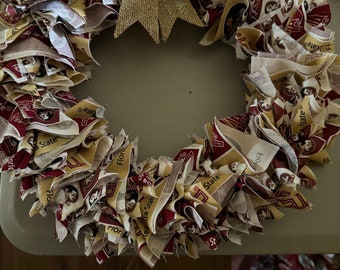 Small FSU Fabric Wreath, Circle wreath, holiday gift for anyone in the family, housewarming gift, personalized custom