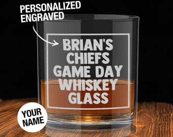 Cadeau personnalisé des Chiefs de Kansas City, verre à whisky gravé, verre à bourbon personnalisé 10 oz, cadeau Chiefs personnalisé pour lui le jour du match des chefs