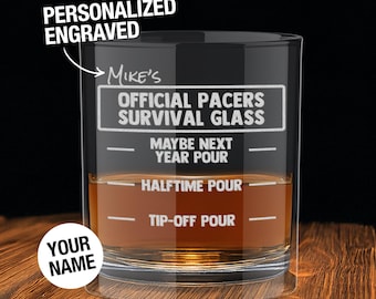Personalized Indiana Pacers Engraved Whiskey Glass, Pacers Old-Fashioned 10oz Glass - Pour Line Personalized Basketball Gift for Him