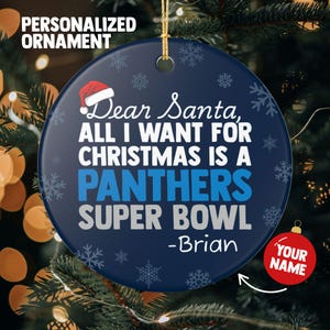 Carolina Panthers Christmas Ornament Gift for All I Want For Panthers Christmas Gift fo Dad Holiday Decoration for Panthers Stocking Stuffer