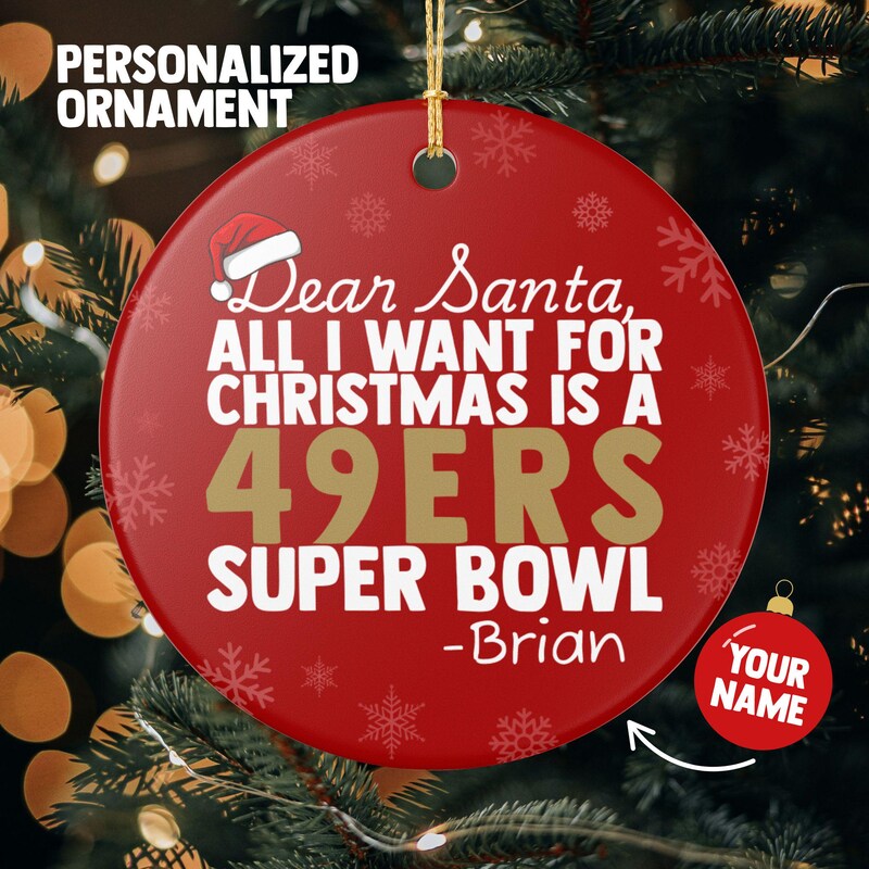 thumbnail interactive-video image 1 of San Francisco 49ers Christmas Tree Ornament – Team Logo Glass Ball, 2.5”, Forever Collectibles 1 of 4