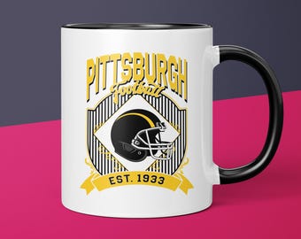 Steelers Coffee Cup Mug, 11oz Ceramic Vintage Style Pittsburgh Steelers Football Gift for Women, Retro Steelers Stocking Gift for Her
