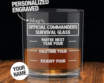 Personalized Washington Commanders Engraved Whiskey Glass, Commanders Old-Fashioned 10oz Glass - Pour Line Personalized Football Gift Him