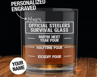 Personalized Pittsburgh Steelers Engraved Whiskey Glass, Steelers Old-Fashioned 10oz Glass - Pour Line Personalized Football Gift for Him