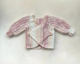 Crochet Pattern - Baby Cardigan Beginner Friendly Easy to Wear Balloon Sleeve Cardigan for 0-3 and 3-6 months old babies - MamasHug