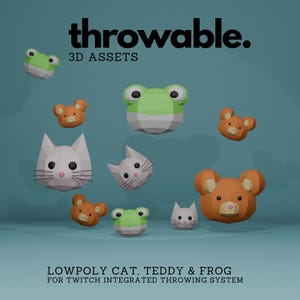Recursos 3D para lanzar: Gato, rana y osito kawaii, sistema de lanzamiento integrado para Twitch. Un bonito recurso de Vtuber para streaming en Twitch.