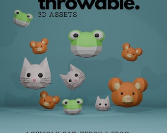 Kawaii Katzen-, Frosch- und Teddy-3D-Throwing-Assets für Twitch integriertes Throwing-System, niedlichen Vtuber-Asset für Twitch-Streaming