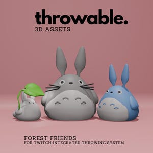 Amigos del bosque, Squish inspirado en Totoro, recursos 3D arrojadizos para Twitch con sistema de lanzamiento integrado, un lindo recurso de Vtuber para streaming en Twitch.