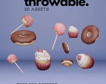 Kawaii Essen Snack Dessert Kuchen Donut 3D Wurf-Assets für Twitch Integriertes Wurfsystem, niedlicher Vtuber-Asset für Twitch-Streaming