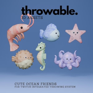 Ocean, Sea, Fish, Shrimp 3D Throwable Assets for Twitch Integrated Throwing System, Cute Vtuber Asset for Twitch Streaming