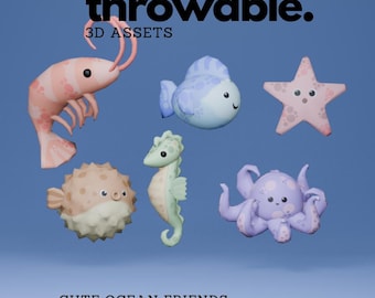 Ocean, Sea, Fish, Shrimp 3D-Werf-Assets für Twitch integriertes Wurfsystem, niedlicher Vtuber-Asset für Twitch-Streaming