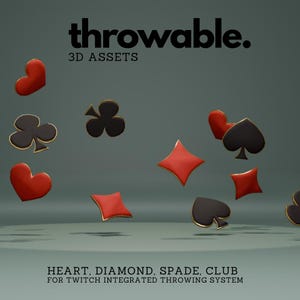 Poker, Heart, Diamond, Spade, Club, Gambling, 3D Throwable Assets for Twitch Integrated Throwing System, Vtuber Asset for Twitch Streaming