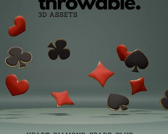 Poker, Herz, Karo, Pik, Kreuz, Glücksspiel, 3D-Throwing-Assets für das integrierte Twitch-Throwing-System, Vtuber-Asset für Twitch-Streaming