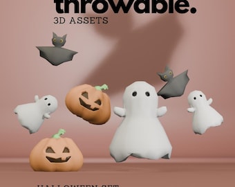 Lowpoly Halloween-Kürbis, Geist und Fledermaus 3D-Wurf-Assets für Twitch Integriertes Throwing-System, niedlicher Vtuber-Asset für Twitch-Streaming