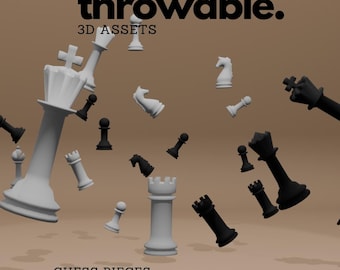 Schachfiguren Schwarz und Weiß, 3D-Werf-Assets für das integrierte Twitch-Wurfsystem, niedlicher Vtuber-Asset für Twitch-Streaming
