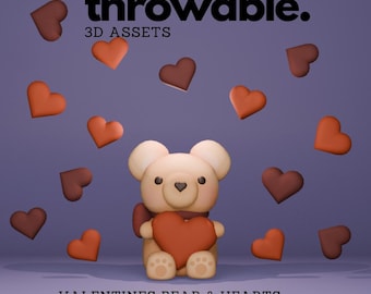 Valentinstag, Teddybär und Herzen, Liebe, 3D-Throwable-Assets für das integrierte Twitch-Throwing-System, Vtuber-Asset für Twitch-Streaming