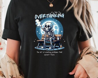 Overthinker Skelett Grafisk T-shirt: Gåva för mental hälsa