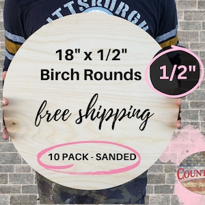 10 PACK - 18&quot;x18&quot;x1/2&quot; Blank Wood Rounds, Blank Rounds, Wood Rounds, Birch Rounds, Birch Circles, Blank Door Hangers, Wood Circles, Birch
