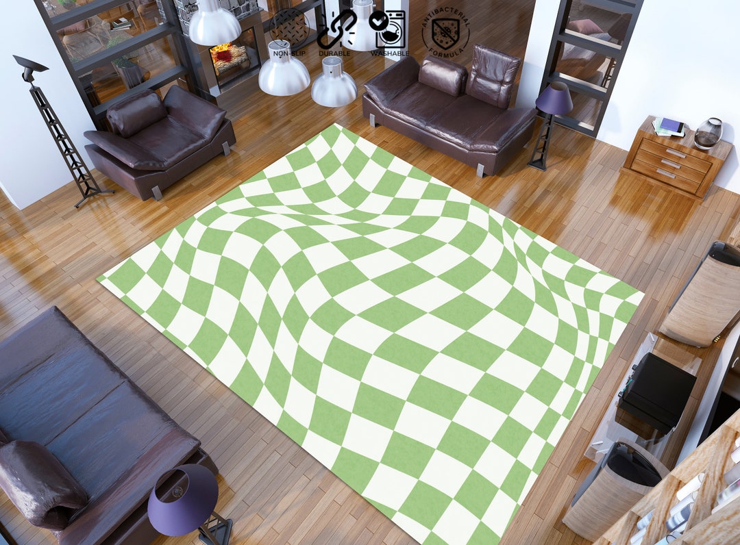 Green Pattern Rug Square Check Checkered Moroccan Green Rug, Green Pastel Rug,modern Abstract Rug ...