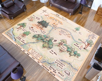 Kids Room Rug, 100 Acre Wood Map Rug, Winnie The Pooh Area Rug, Kids Play Rug Vintage Rug, Rugs For Living Room, Home Decor Rug, Nursery Rug