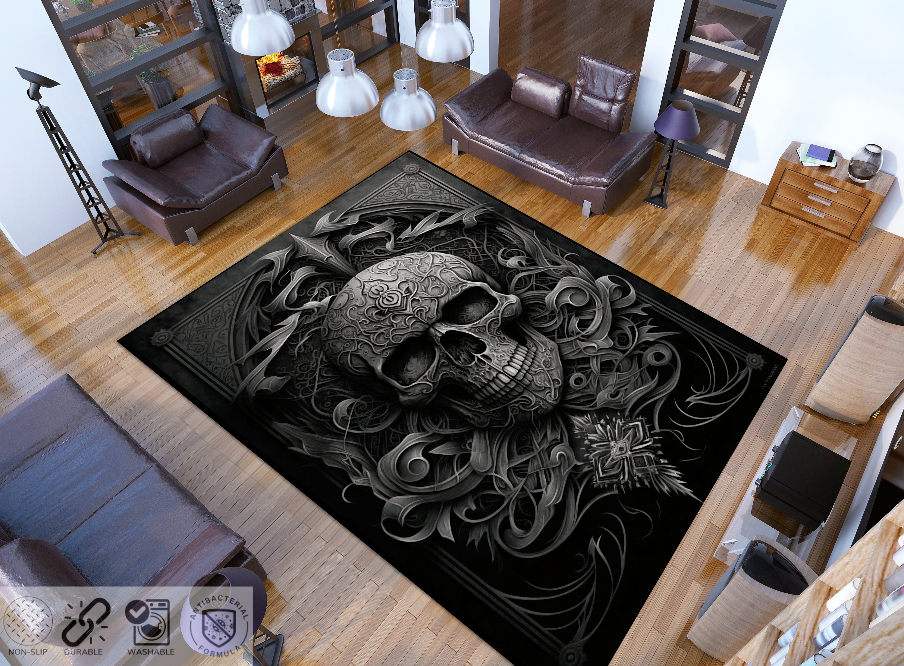 Discover Realistic Skull Carpet,Horror Skull Rug,Skulls Design,Evil Skull Rug,Pirate Rug,Non Slip Carpet, Horror Decor, Modern Home Decor, Custom Rug