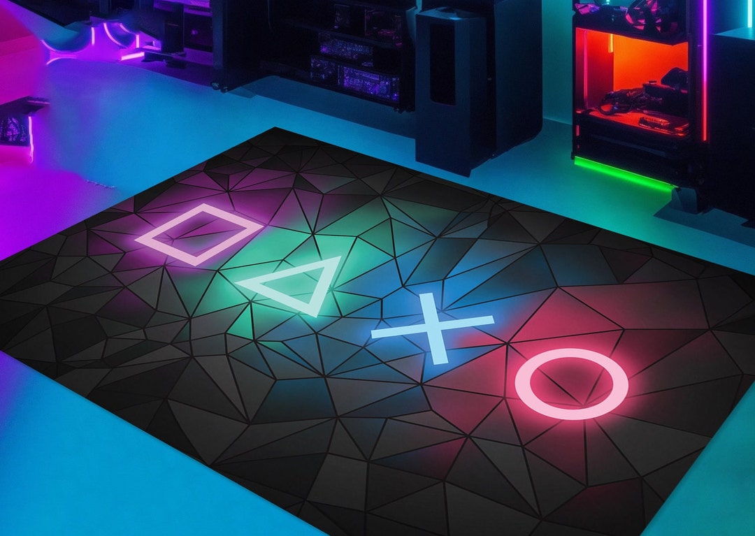 Gaming Rug Control Gamer Room Rug, Game Controller, Gift for PC Gamer, Neon Rug, Game ...