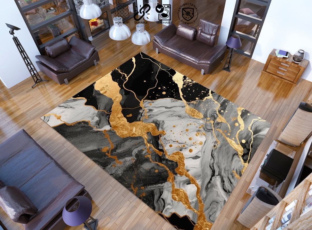 Marble Rugs, White Marble Pattern, Easy to Clean Rugs,black
