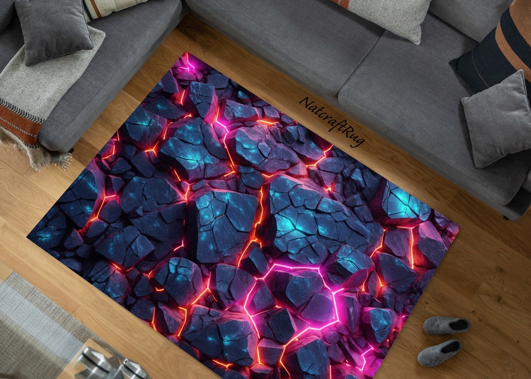 Neon Hot Lava Rug, Lava Pattern Rug, Volcano Floor Rug, Living Room ...