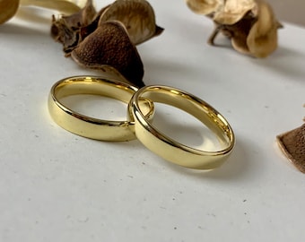 Yellow Gold 14k Wedding ring sets His and Hers. Gold Bands.