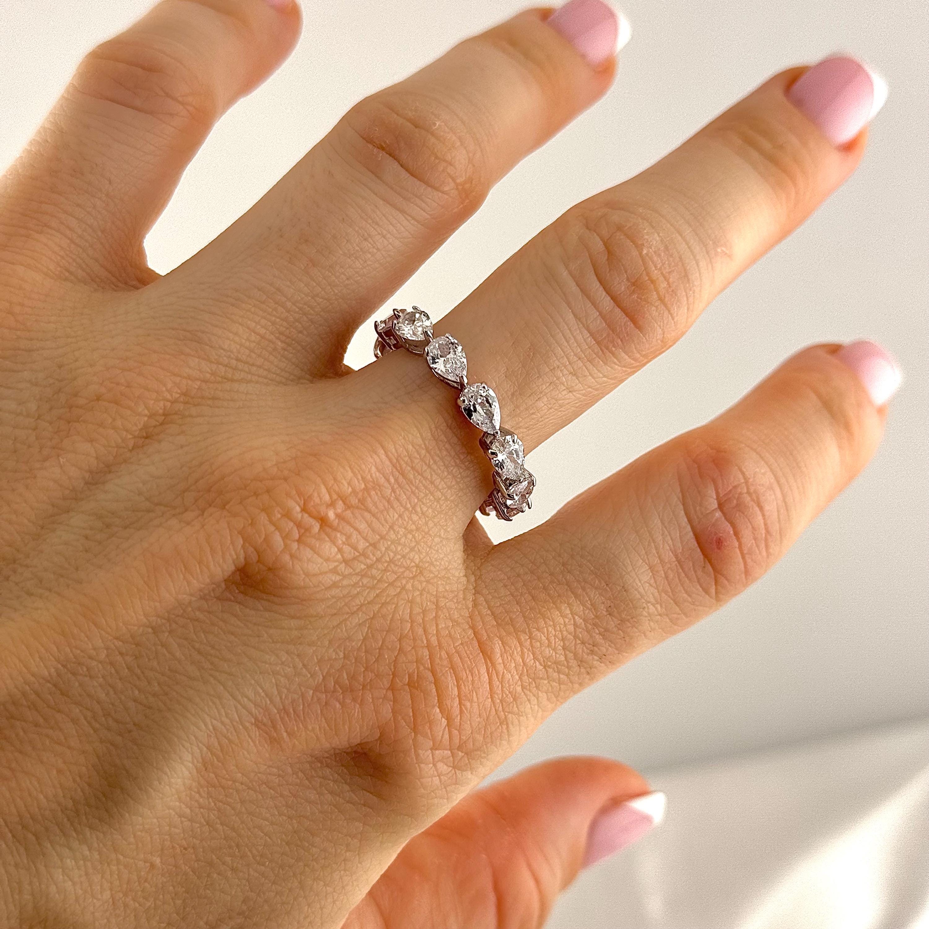 Anello donna argento 925 veretta con 5 pietre zirconi brillanti da anniversario