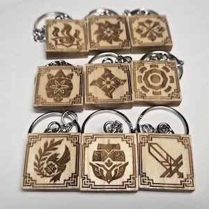 Monster Hunter Icons & Village Keychains - Handcrafted Wooden Set