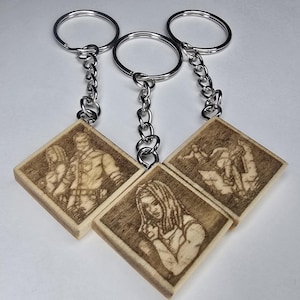 Michonne Grimes Perk Schlüsselanhänger - Handgefertigtes Holzset (Inspiriert von Dead By Daylight)