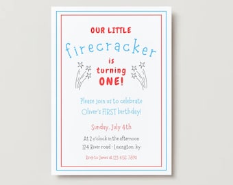 Fourth of July Birthday Invitation, Red White Blue (Digital Download)