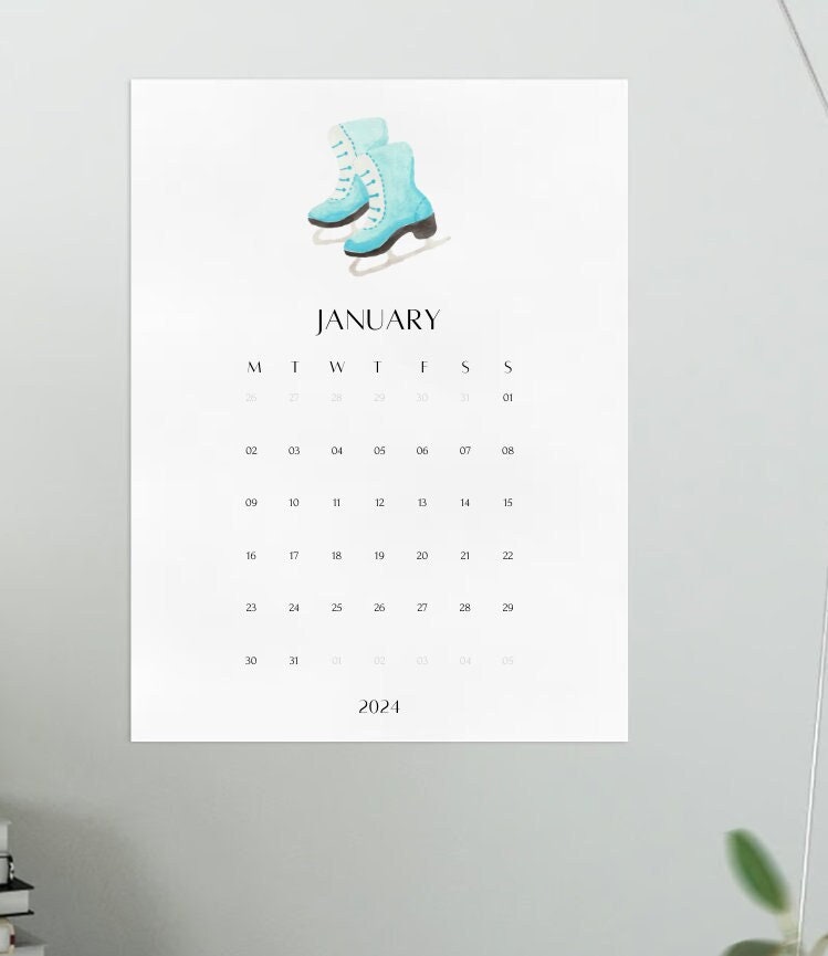 Wall Calendar 2024 Printable, Monthly Calendar Download, Instant