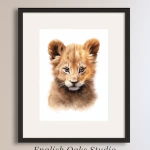Hyper-realistic baby lion  portrait painting | Baby lion nursery printable wall art
