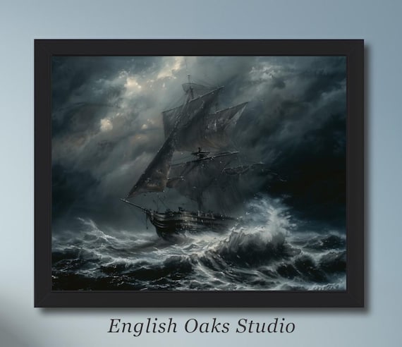 帆船 絵画 壁掛け アンティーク｜帆船の油彩画 ダークブラウンフレーム